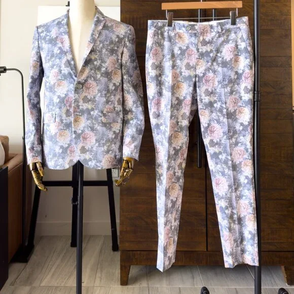 boohooMAN Floral Print Skinny Fit Suit - 40R